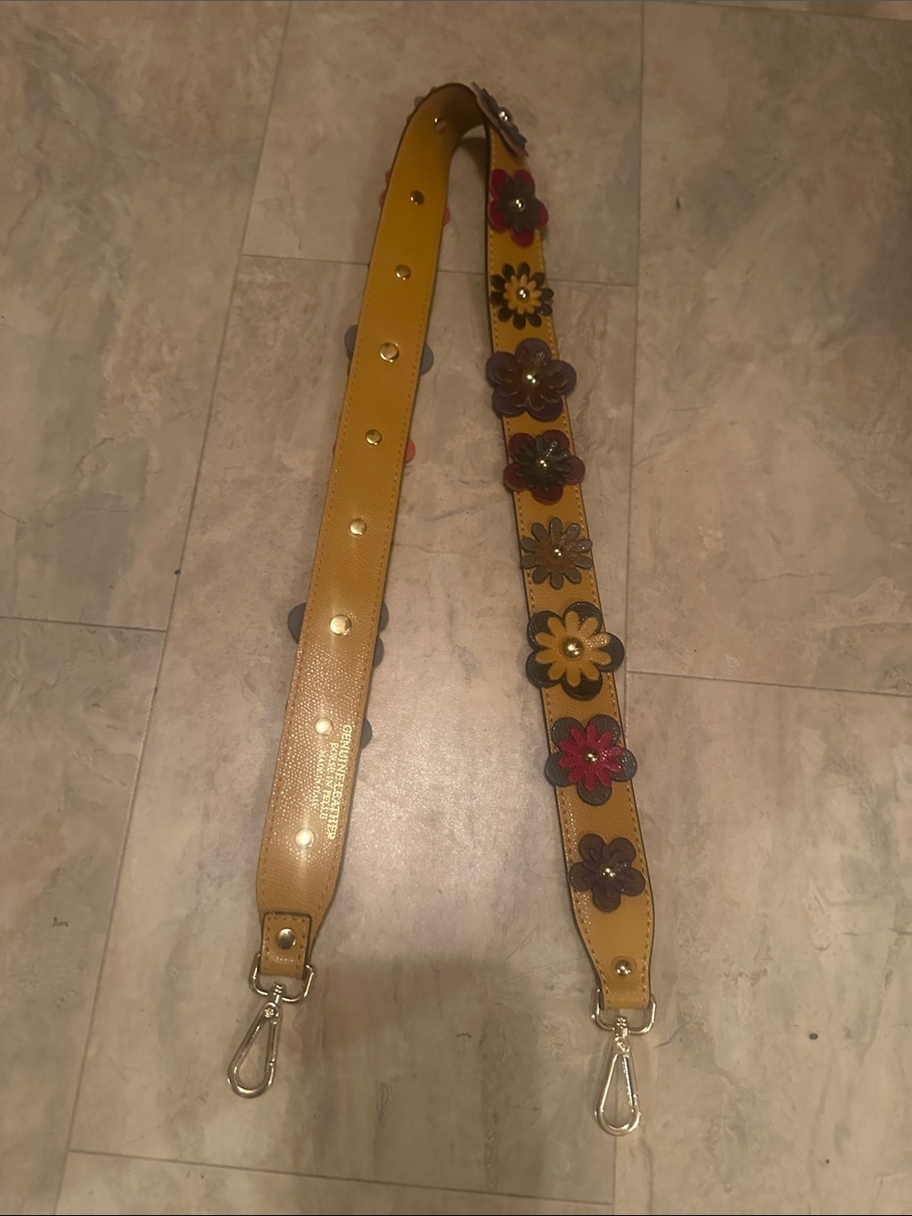 Fendi Yellow Leather Floral Appliqué Shoulder Strap with Gold Hardware
